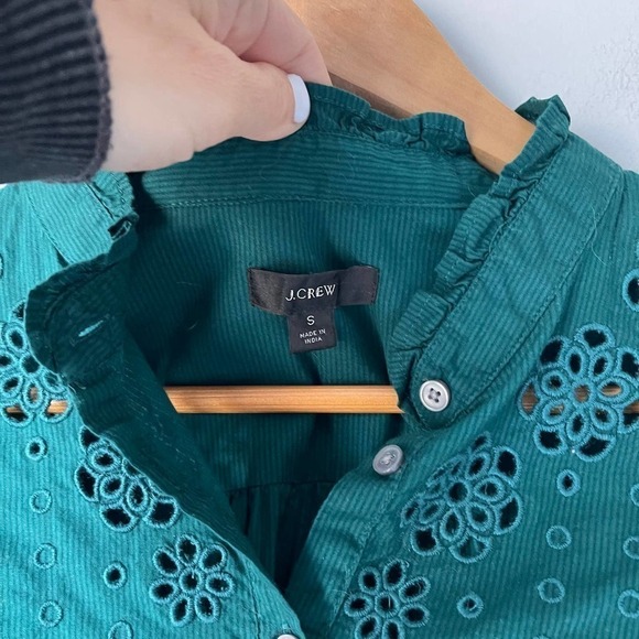 J. Crew Women's Dark Spruce Ruffle Sleeve Embroidered Eyelet Blouse Size S - Picture 5 of 5